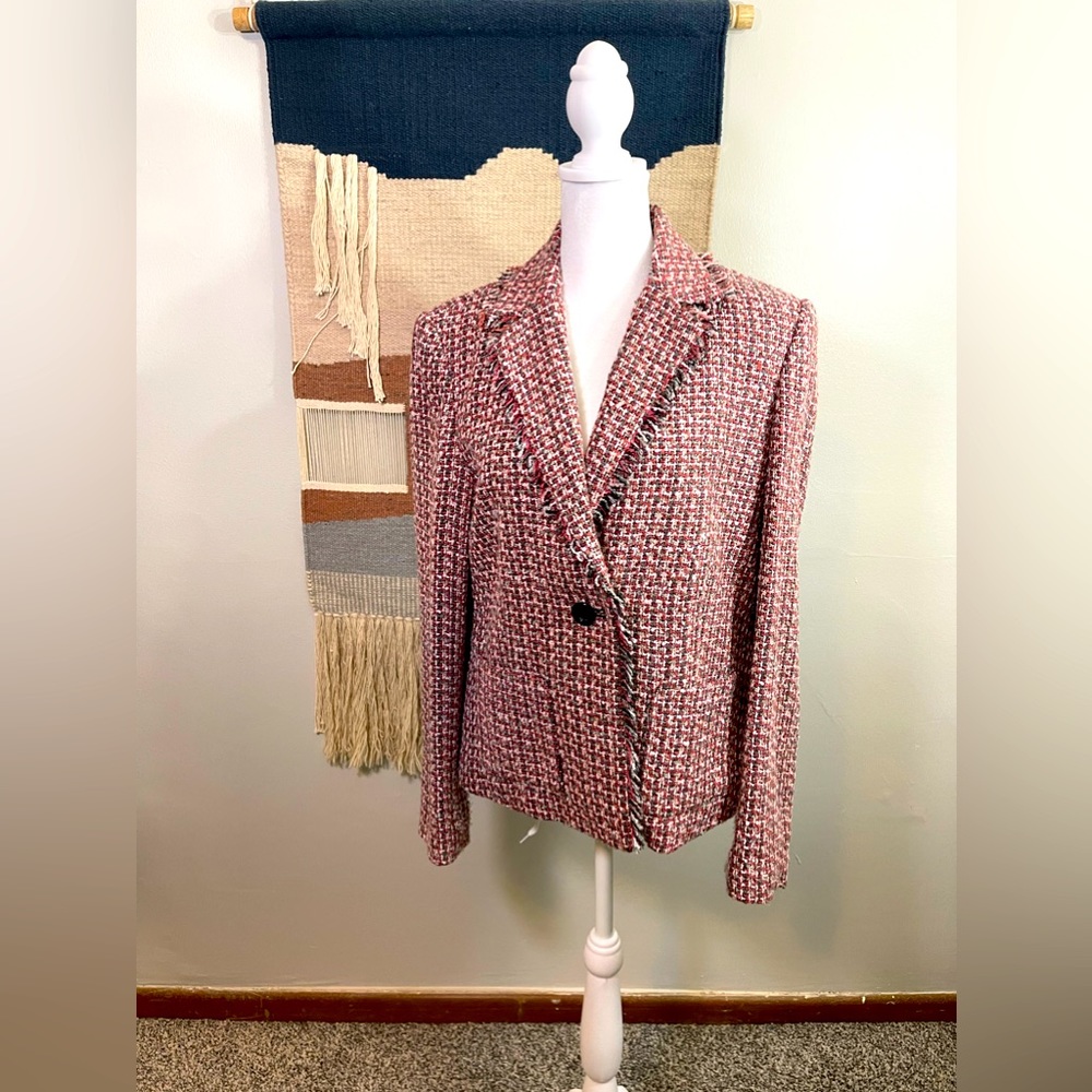 Vintage Pink Amanda Smith Woven Tweed Raw Edge Shoulder Pads Blazer 10